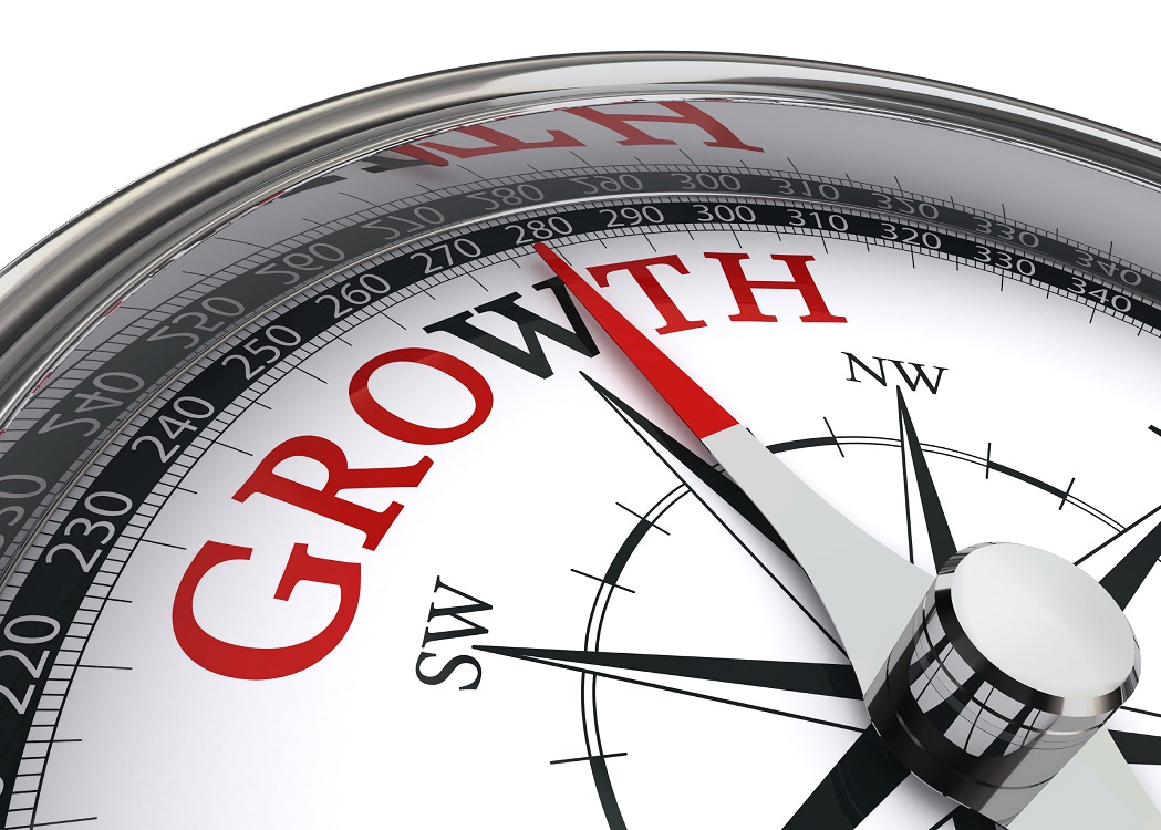 growth red word on concept compass on white background
